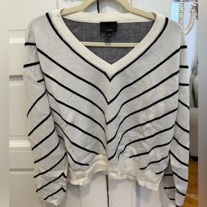 Lumiere Black and White Striped V-Neck Sweater